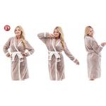 Plush Woman Long Kimono Style Night Bathrobe , Trendy Ladies Pyjamas Customized Fabric Weight for sale