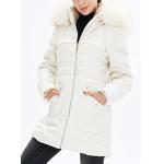 Polyester Modacrylic Womens Long Puffer Coat With Detachable Fur Collar for sale