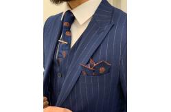 China Mens Striped Sax Slim Fit Three Piece Tuxedo For Wedding supplier