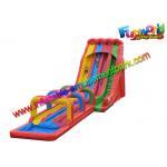 Colorful 3 Lanes Outdoor Inflatable Wet Slides / Big Water Slide for Kids With 18' H Platform for sale