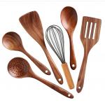 FDA Wooden Kitchen Utensil Set , Reapplicable Natural Teak Wood Utensils for sale
