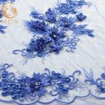 MDX Royal Blue Lace Fabric / Beaded Bridal Lace Intricate Design for sale