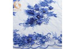 China MDX Royal Blue Lace Fabric / Beaded Bridal Lace Intricate Design supplier