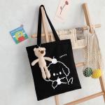 Custom Logo Dog Printed Black Large Cotton Tote With Cute Bear for sale