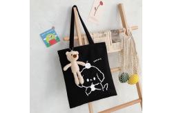 China Custom Logo Dog Printed Black Large Cotton Tote With Cute Bear supplier