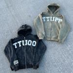 Fashionable Stylish Acid Wash Hoodie Vintage Zip Up Hoodies Custom Logo for sale