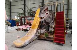 China Fiberglass Dinosaur Slides T Rex Slider With Stair Playground Equipment supplier