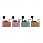 China Rectangular Kitchen Cleaning Hand Soap Dispenser PP Cleaning Ball and S/S Brush with Rock Look Design manufacturer