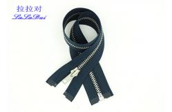 China Silver Teeth 20 Inch Metal Separating Zipper Polyester Tape For Denim Coats supplier