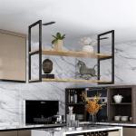 3 Tier Ceiling Wine Rack for Bars and Restaurants Solid Wood Shelf for Home Decor for sale