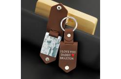 China SS316L Leather Photo Key Chain With Engraving Words supplier