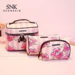 Beauty Make Up Flower Printing PU Leather Cosmetic Bag Set for sale