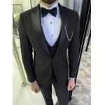 Men'S 3pc Tuxedo Suit Hanover Black Slim Fit Peak Lapel Tuxedo