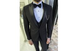 China Men'S 3pc Tuxedo Suit Hanover Black Slim Fit Peak Lapel Tuxedo supplier