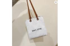 China Women Customized Reusable Bags Canvas Tote Bag 10oz With Leather Handles supplier
