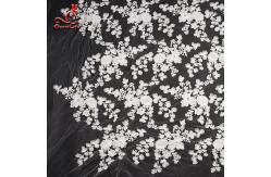 China White 3d Embroidered Lace Fabric For Wedding Dress With Elastic Nylon Net supplier