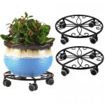Powder Coated Iron Flower Stand with Heavy Duty Casters and Rolling Flower Pot Stand for sale
