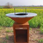 Outdoor Weathered Corten Metal Fire Pit With Grill Table BBQ Charcoal Grill CE for sale
