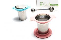 China Double Handle Reusable Stainless Steel Teapot Infuser Basket With  Lid supplier