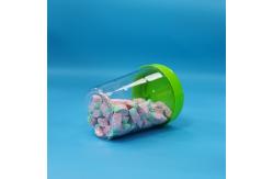 China Large Round Green Handle Caps Candy Transparent PET Plastic Food Jars supplier