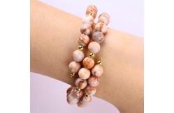 China Red Network Stone Handmade Gemstone Jewelry Double Layer Adjustable Bead Bangle supplier