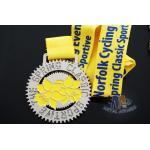 Cut Out Design And Glitter Color Metal Award Medals with Printing Ribbon Gold Plating for sale