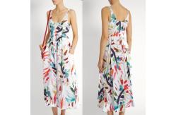 China 2018 New Style Women White-Print Button-Down Simple Cheap Linen Midi Dress supplier