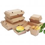 Food Grade Eco-Friendly Custom Kraft Paper Clamshell Burger Box Disposable Cardboard Takeaway Packaging Box Type Folders for sale