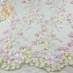 Luxury African Bridal Lace Fabrics Knitted Handwork Multicolor Flowers for sale