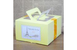 China Yellow Paper Box Packaging For Cake Packaging , Foldable Cake Box With Handle supplier