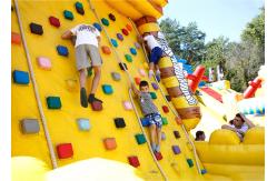 China Inflatable Amusement  Park With Golden Rock Climbing Wall , Printed Partern supplier