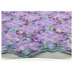 3D Flower Embroidered Stretch Mesh Fabric , Coloured Tulle Lace Fabric