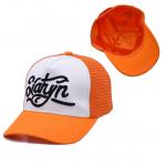 Unisex 5 Panel Trucker Cap Custom 3d Embroidered Curved Brim Satin Lined Orange Mesh Back Hats for sale