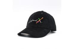 China 100% Corduroy Black Flat Embroidered Baseball Caps Plastic Back Closure supplier