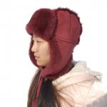 Winter Ladies Earflaps Real Sheepskin Leather Hat Russian Style Ushanka Trapper Hat for sale