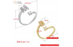 China Open Adjustable 18k Gold Plated Diamond Letter Rings Zircon A-Z Alphabet Statement supplier