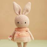 Factory Wholesale Pink Flower Girl Knitted Crochet Doll Easter Bunny Rabbit Plush Stuffed Animal Toy Made Polyester PP Cotton for sale