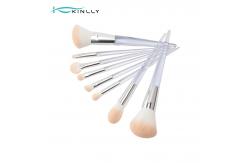 China OEM 8PCS Complete Makeup Brush Set Quadrilateral Clear Plastic Handle supplier