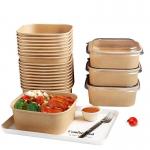 Kraft Paper Salad Takeaway Food Container Printing Rectangular Waterproof 1200ml for sale