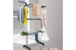 China Adjustable 3 Layers Foldable Clothes Drying Rack Stainless Steel Frame supplier