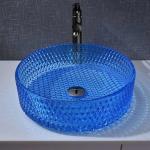 Round 120mm Bathroom Wash Basin Glass Type Blue Colour Crystal Diamond for sale
