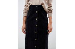 China OEM hot selling button through midi skirt in washed black supplier