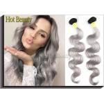 Double Weft 20 inch Brazilian Human Hair Extensions Grey Color No Shedding for sale
