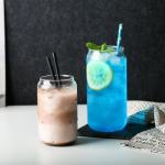 Reusable Borosilicate Glass Tumbler With Straws , Stain Free Glass Cappuccino Cups