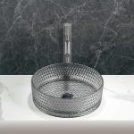 Countertop Mounted Glass Washing Basin No Overflow Round Bathroom Sink for sale