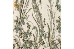China Green 3D Beaded With Applique Embroidey Lace Fabric For Home Textile supplier
