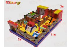 China Fun City Inflatable Indoor Playground 11*7*3m With Wall Cimbing Slides supplier
