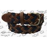 Tan PU With Navy Webbing Tape Womens Braided Belt With Gold Satine Buckle for sale