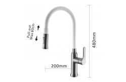 China 80cm Stainless Steel Kitchen Faucet White Single Handle Brushed Pull Out Mixer supplier