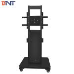 Black Floor Stand Mobile TV Trolley , 90 Degree Overturn Angle Rolling TV Cart for sale